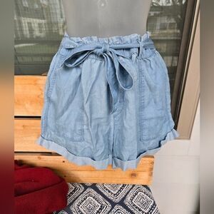 Aerie Chambray Camp Shorts Light Blue Belted NWT Sz M